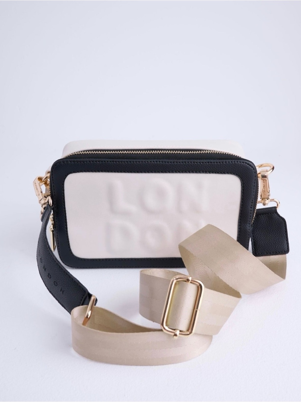 Embossed London Crossbody Bag - Cream & Black